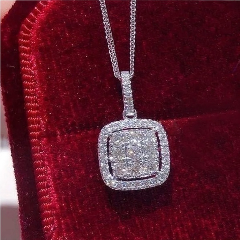 Silver & White Diamond Pendant With Chain